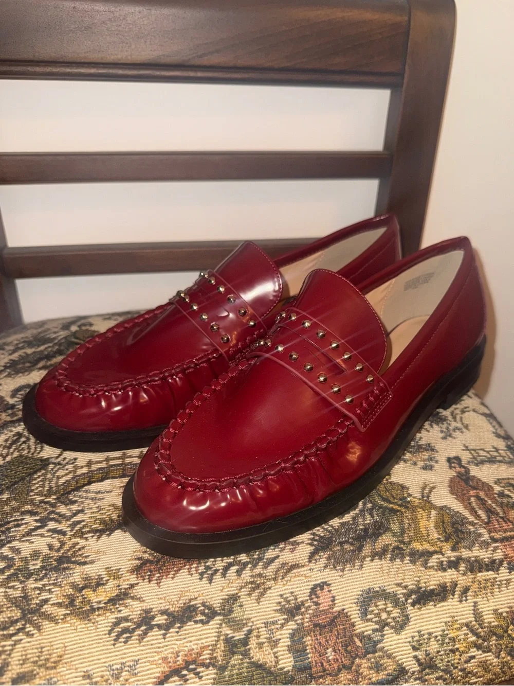 LOFT Studded Penny Loafers Burgundy Red Slip On Shoes Women’s Size 10 NWT